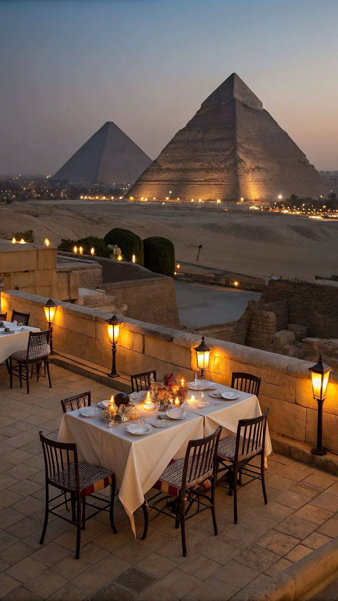 Visitors exploring the Great Pyramids of Giza during a day trip from Hurghada, Egypt..