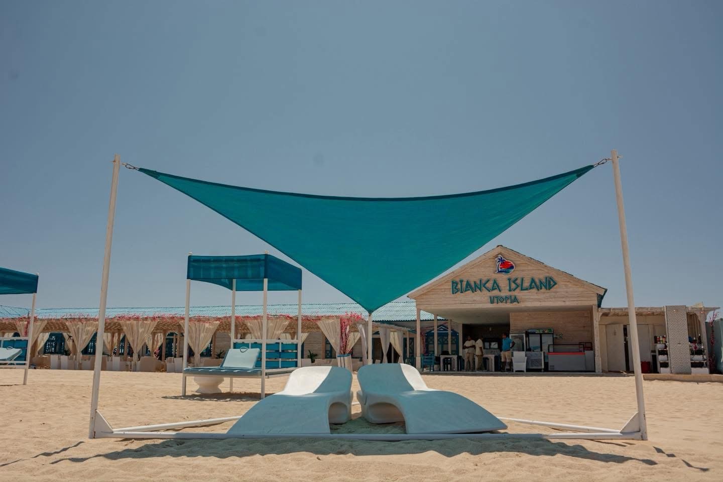 Comfortable boat transfer to Biance Island Utopia Safaga with shaded seating.