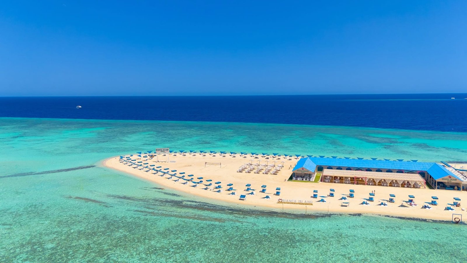 Comfortable boat transfer to Biance Island Utopia Safaga with shaded seating.....