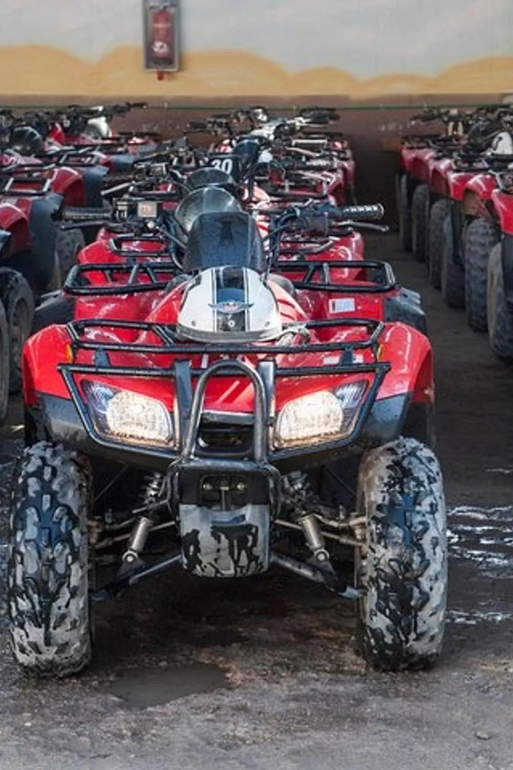 Chase the sun across golden dunes on the Desert Quad Safari Hurghada Sunset.--