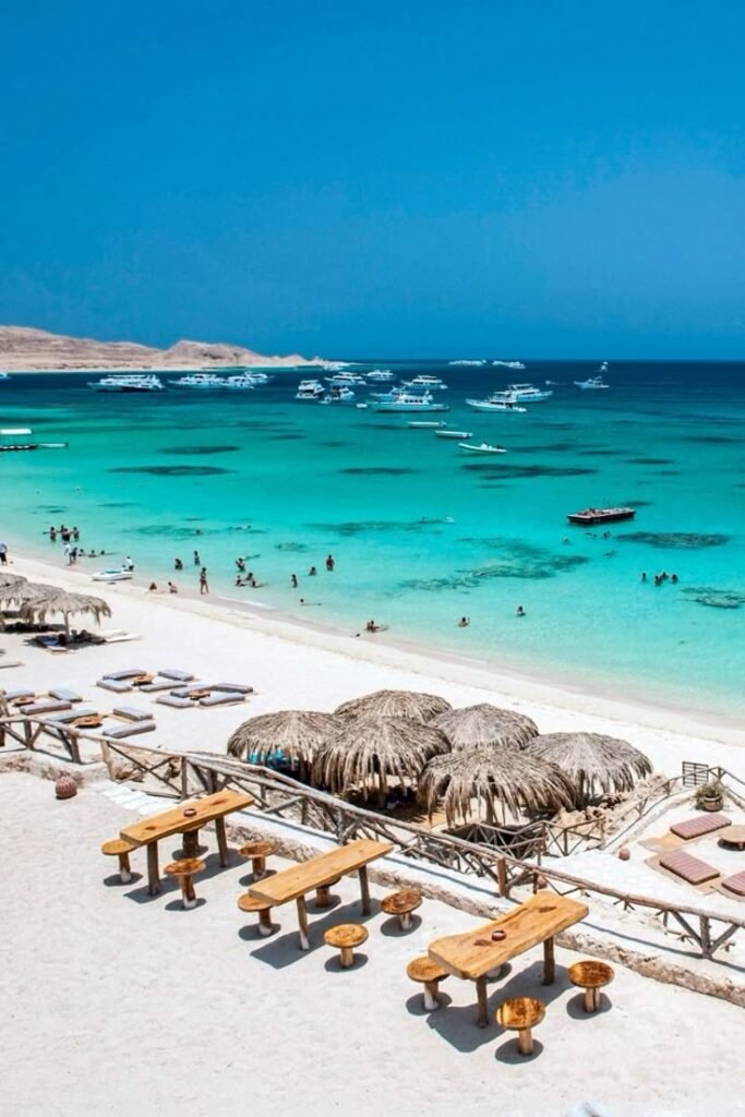 Crystal-clear Red Sea waters with coral reefs in Hurghada, Egypt
