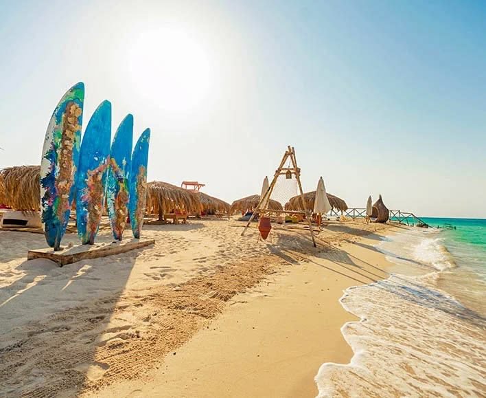 Crystal-clear Red Sea waters with coral reefs in Hurghada, Egypt