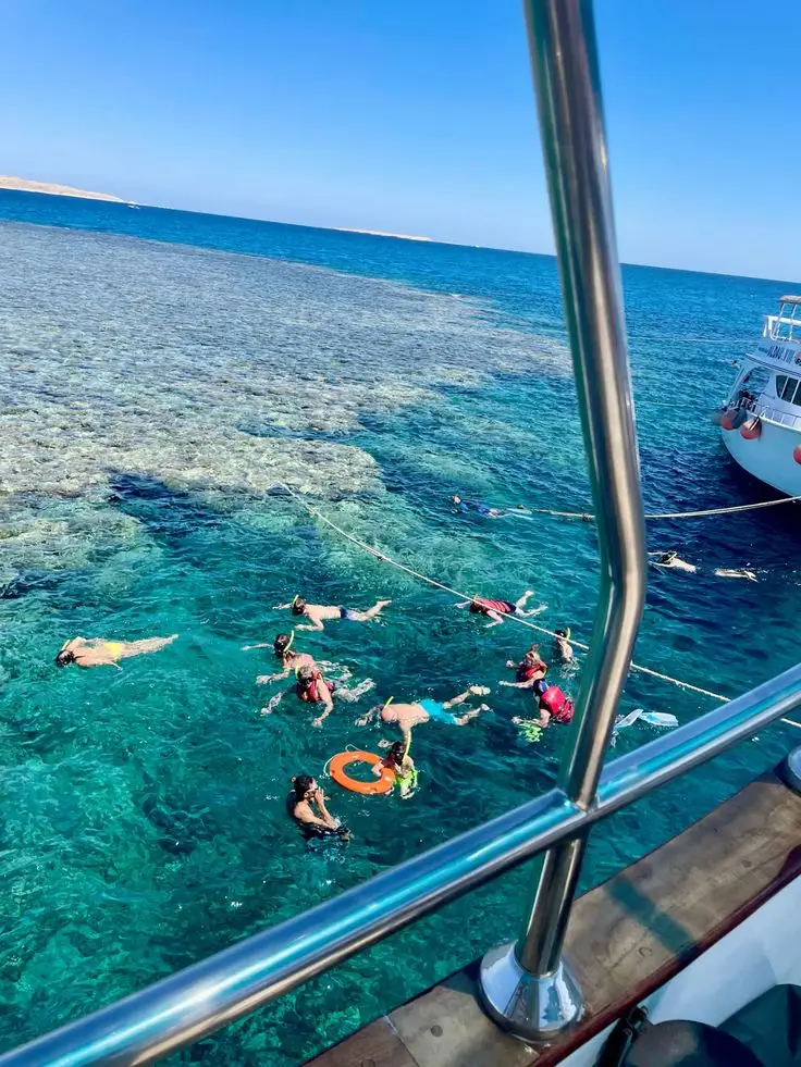 Mina bay reef Hurghada shallow snorkeling spot clear water colourful coral garden close to shore]