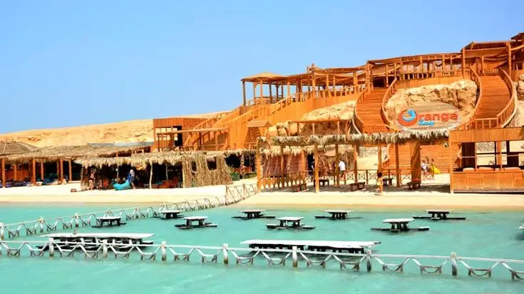 Orange Bay beach turquoise water snorkeling reef Hurghada Red Sea coral garden