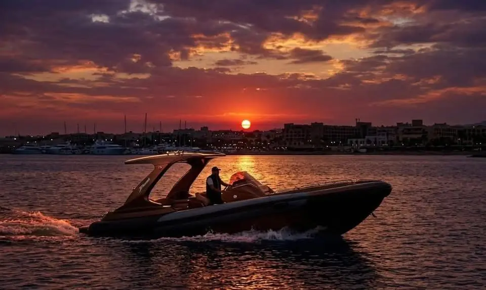  Private speedboat racing across Red Sea Hurghada blue water 