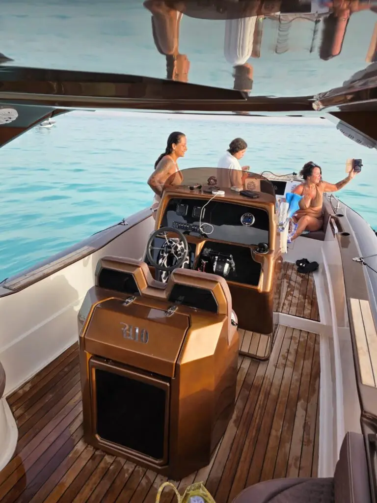 Group of friends snorkeling from private speedboat Red Sea Hurghada reef stop
